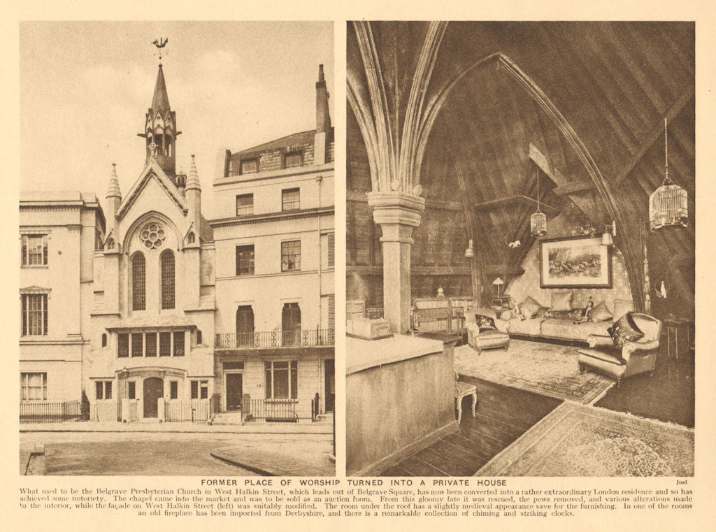 Belgrave Presbyterian Church, West Halkin Street, Belgravia 1926 old print